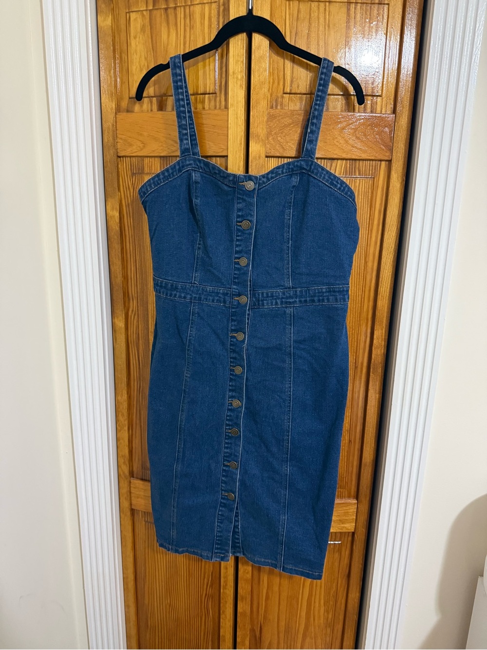 Allegra K Dark Blue Denim Button-Front Mini Dress
